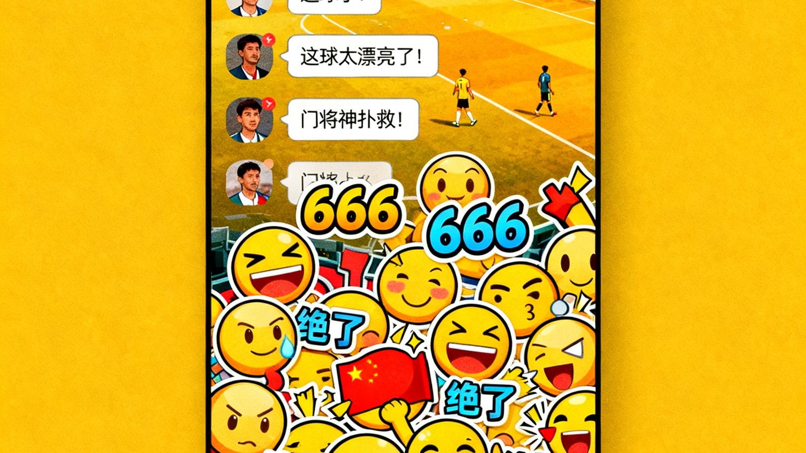 看个球比赛直播间聊天室，球迷热烈讨论，表情包刷屏